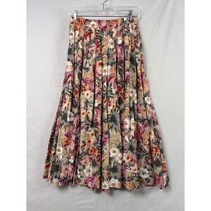 Talbots Vintage Midi Skirt Womens Medium Floral Multicolor Rayon Pleated USA
